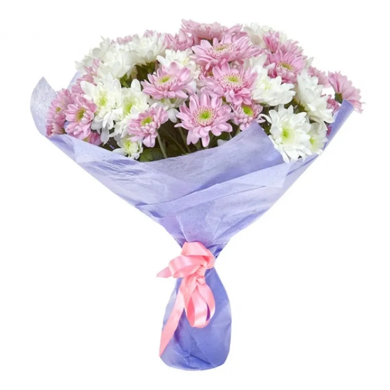 Букет из белых и розовых хризантем, доставка Реутов